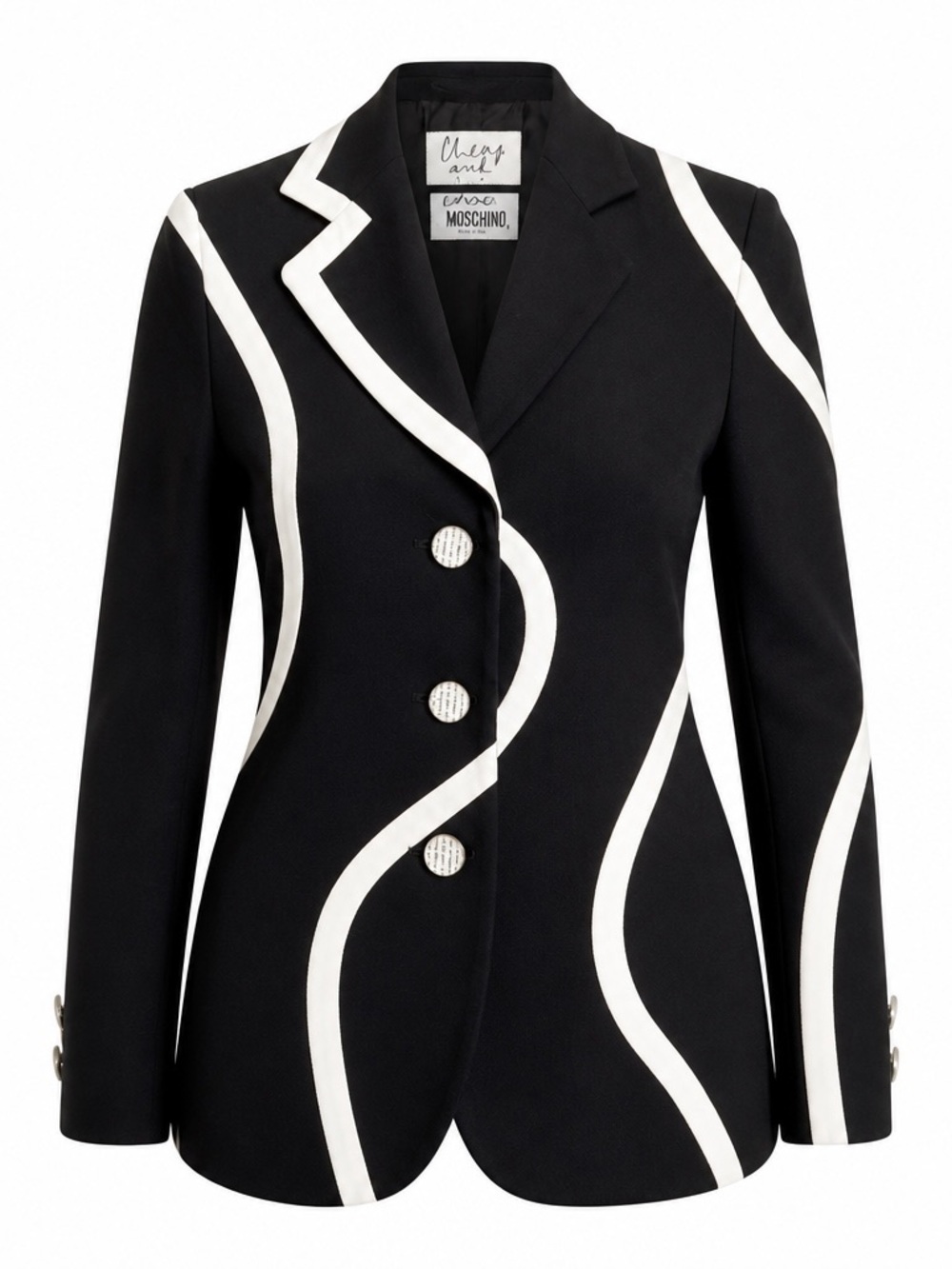 Moschino Black Blazer with White Wavy Trim